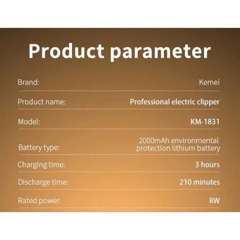 KEMEI elektryczna maszynka do strzyżenia włosów Km-1831 złota bateria litowa 2000 Mah z regulowanym ostrzem, profesjonalna maszynka do strzyżenia włosów dla mężczyzn