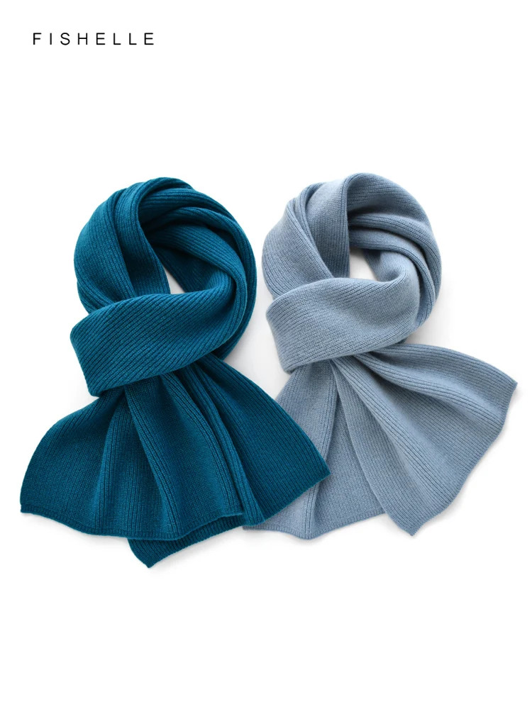 New solid color blue series pure cashmere scarf for women autumn winter thickened warmth men\'s scarves adults luxury gifts