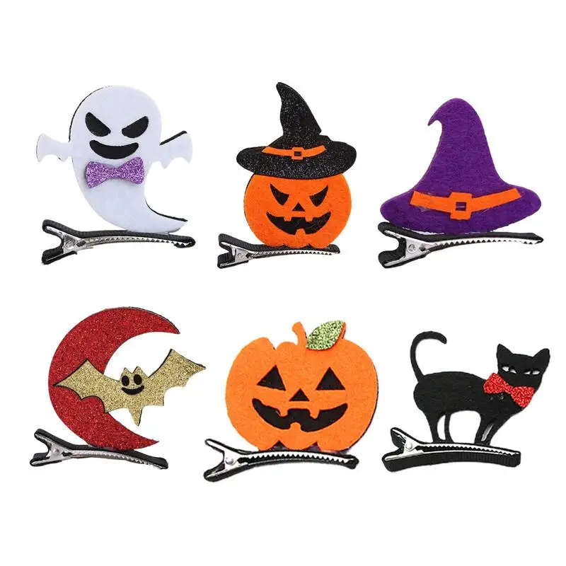 6 Types Halloween Hair Clips Girls Decorative Alloy Bat Pumpkin Headwear Cute Ghost Black Cat Hairpin for Masquerade Role Play