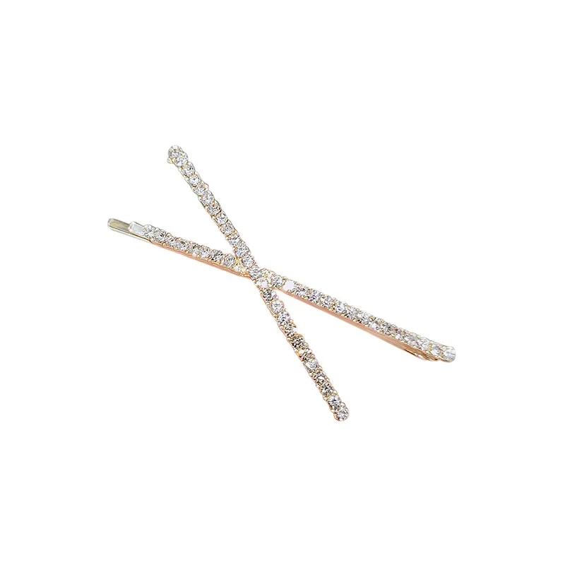 Korean Temperament Hairpin Simple Cross One Word Clip Rhinestone Bangs Side Clip Edge Clip Girls Headwear Fashion Female Hairpin