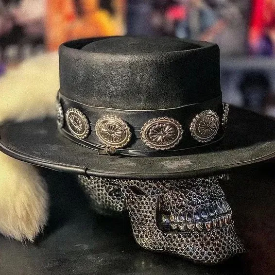 Fashionable Flat-Top Wool Hat Solid Color Wool Hat Pure Wool Felt Hat