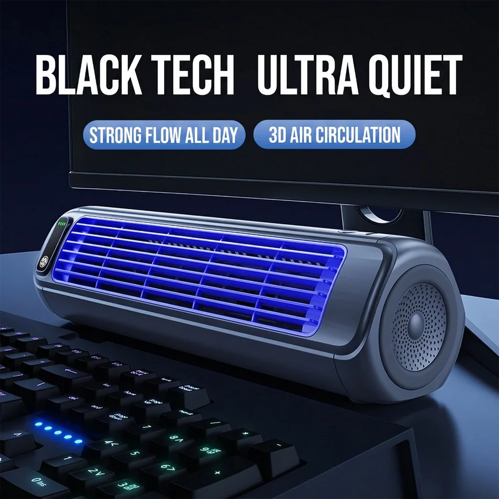 ポータブルエアコンファン-2000mah-静音デスクトップタワーファン-壁掛け式非穴あけ循環ファン-3段階速度調整可能冷却ファン