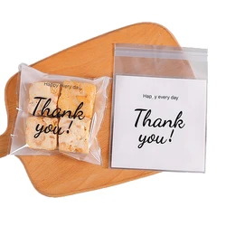 100Pcs/Pack Thank You Clear Bags Self Adhesive Candy Cookie Bakery Bags Self Adhesive Individual Gift Pastry Bags