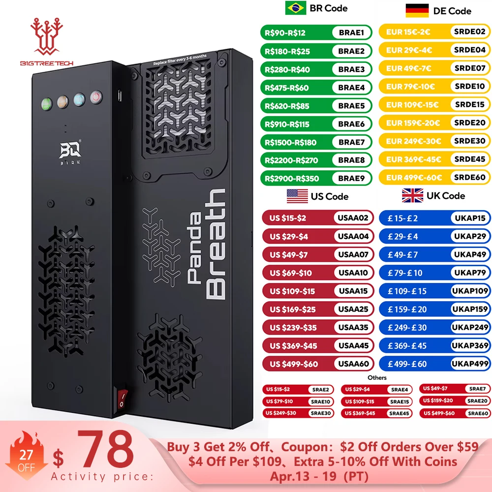 

Умный многофункциональный беспилотный нагреватель-сушилка для филамента BIGTREETECH Panda Breath для 3D-принтеров BambuLab P1S P1P X1C A1 Snapmaker U1