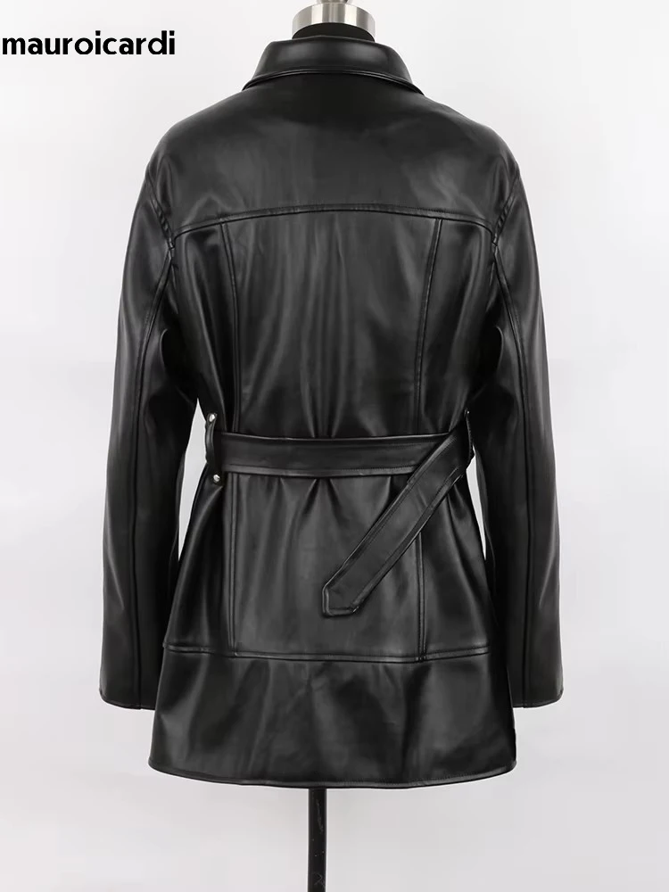 Mauroicardi-Veste de moto et de motard en cuir PU souple avec fermeture éclair pour femme, noir, cool, beau, mode européenne, printemps, automne, 2025