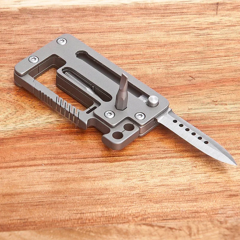 Outdoor 5 in 1 Titanium Alloy Keychain Folding Knife Multifunction Wrench Screwdriver Corkscrew  Tool Accs