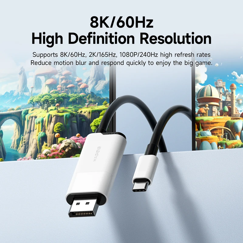 Hagibis  USB C to DisplayPort Cable 8K@60Hz 4K@144Hz 2K165Hz Type-C to DP Adapter Compatible With Thunderbolt 4/3 iPhone 16 XPS