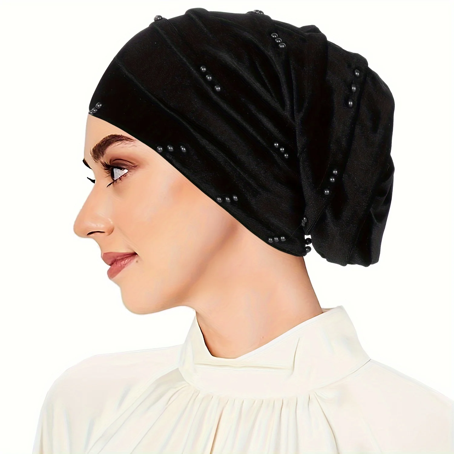 Classic Velvet Turbans For Women Vintage Solid Color Pleated Head Wraps Elastic Head Scarf Casual Chemo Cap Ramadan Hats