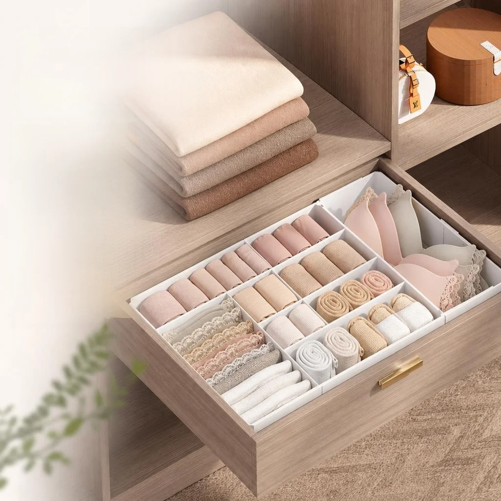 

Expandable Socks Bra Underwear Storage Box Three-In-One Organizer Home Closet Essential Plastic Material Nordic Style