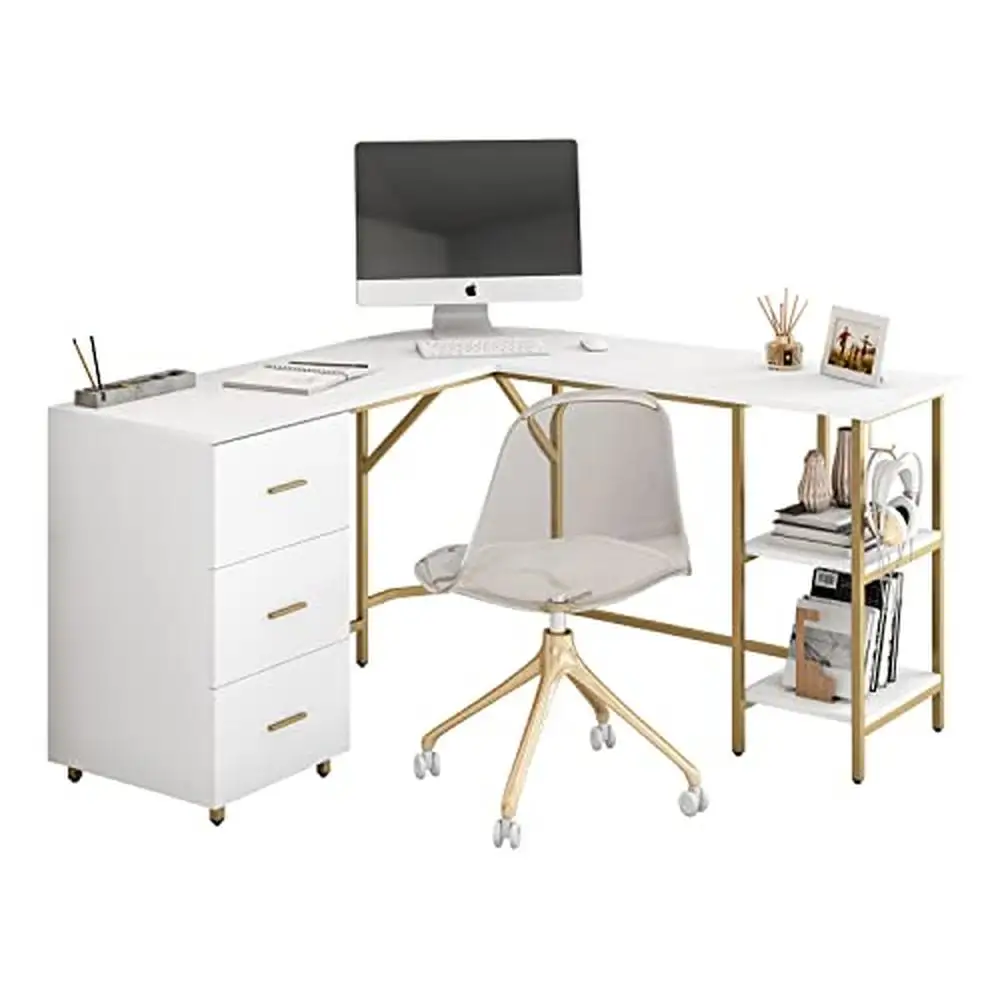 L geformter Eck schreibtisch mit Schubladen & Lager regalen Home-Office-Möbel einfache moderne Arbeits station