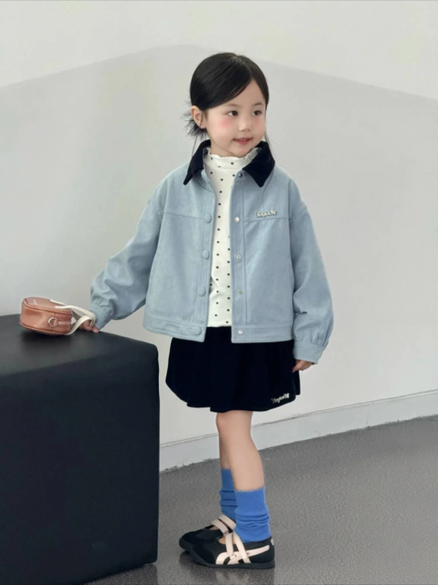 Girls College Style Blue Lapel Jacket 2026 Autumn New Item Girls Corduroy Jacket Casual Jacket Top