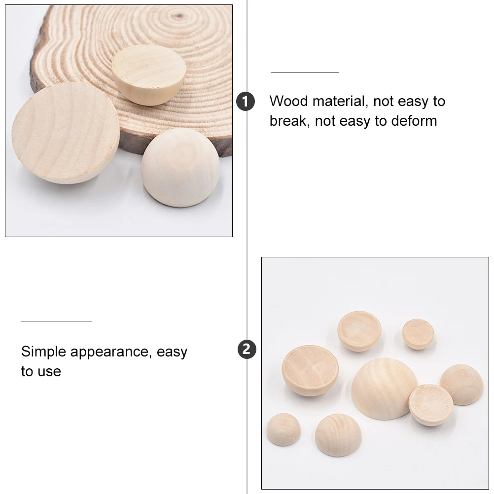 

40 Pcs Wooden Beads Mini Half Round Unfinished Craft Balls for Kids DIY Home Decorations Sewing Tools Accessories