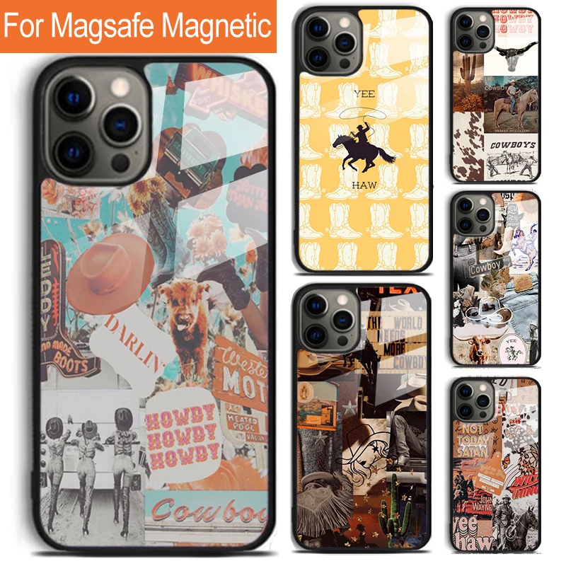 Cowboy Cowgirl Howdy Western Ranch Boho Phone Case For iPhone 16 15 14 13 12 11 Pro Max Plus Magsafe Magnetic Wireless Cover