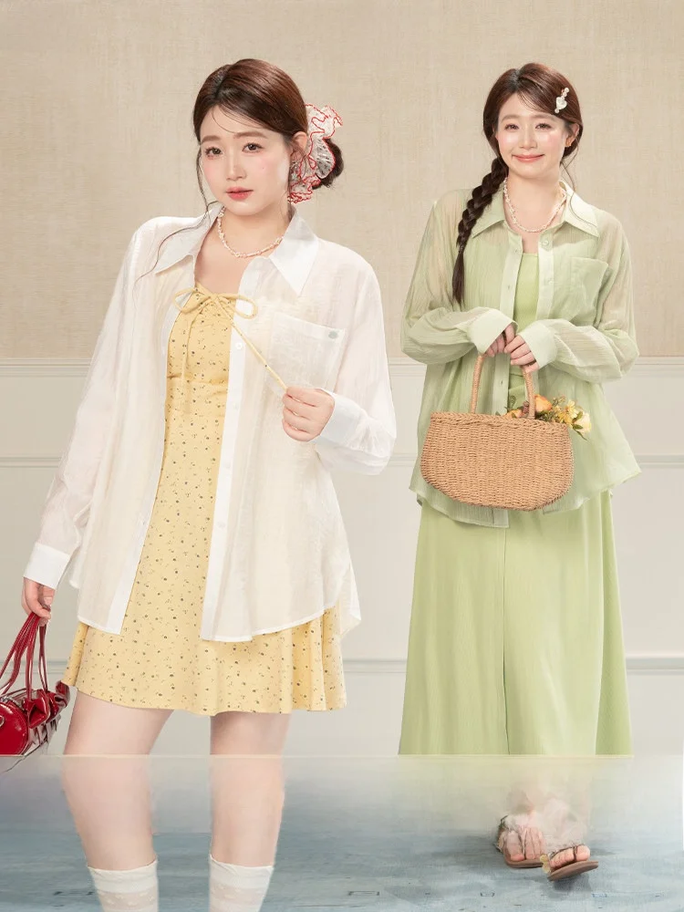 

Heynew plus Size Women's Long Sleeve Silk Blend Sun Protection Shirt with Belt Spring Summer Thin Outerwear Top for plus Size