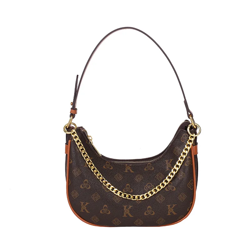 우아한 레트로 숄더백 2025 신상 여성용, 럭셔리 모노그램 프린트 크레센트 백, 모든 경우에 어울리는 패셔너블한 크로스바디