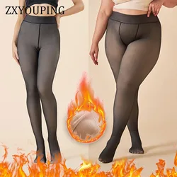 ZXYOUPING Plus Size Winter Leggings Women Warm Tights Velvet Fleece Pantyhose Sock High Waist Thermal Stocking Fake Translucent