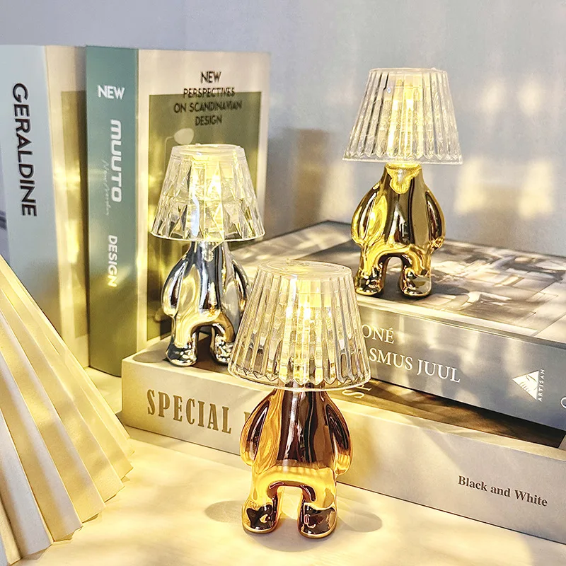 New Electroplating Small Gold Statue Creative Decoration Living Room Glowing Night Lights Bedroom Desktop Table Lamp