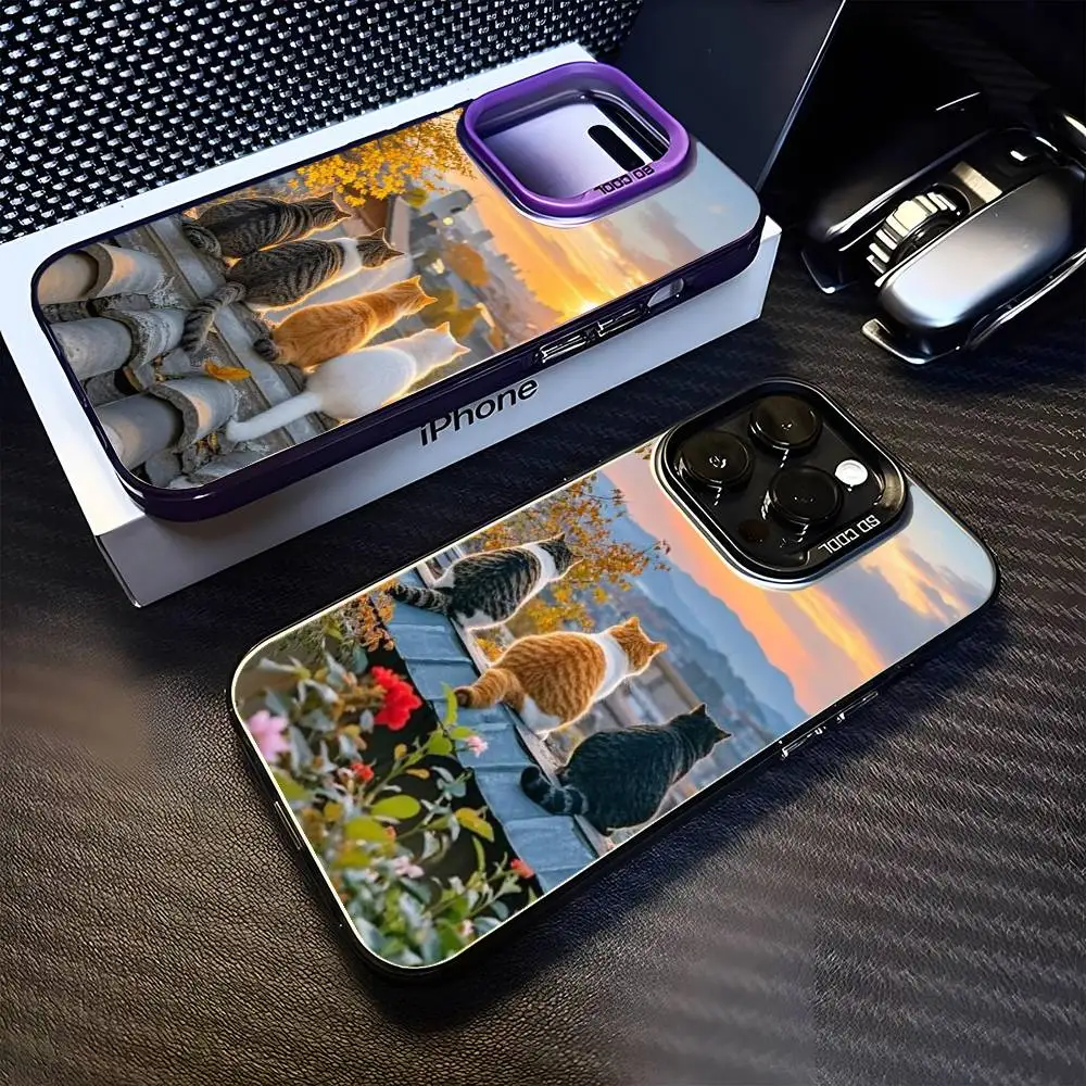 

Cat background at sunset Phone Case For iPhone17,16,15,14,13,12,11 Plus,Pro Max Purple Matte Shockproof Cover