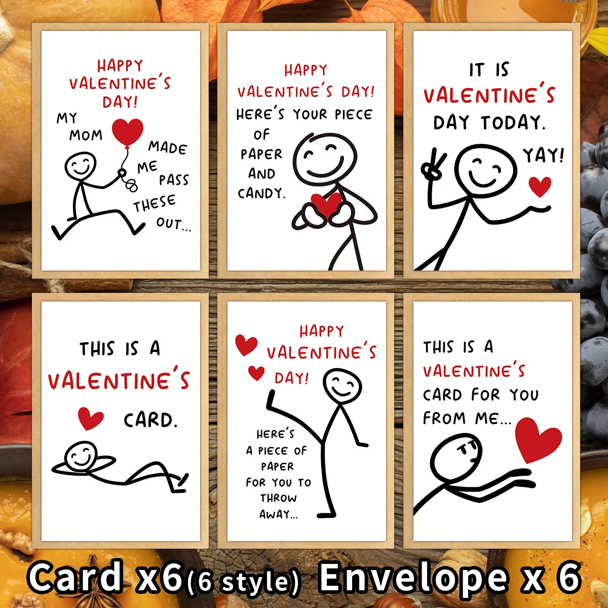 6er-Pack Grußkarten mit Aufkleben und Umschlägen – lustiges Notizdesign, für Paare, Valentinstag, Jahrestag, Geschenk für Familie, Liebhaber
