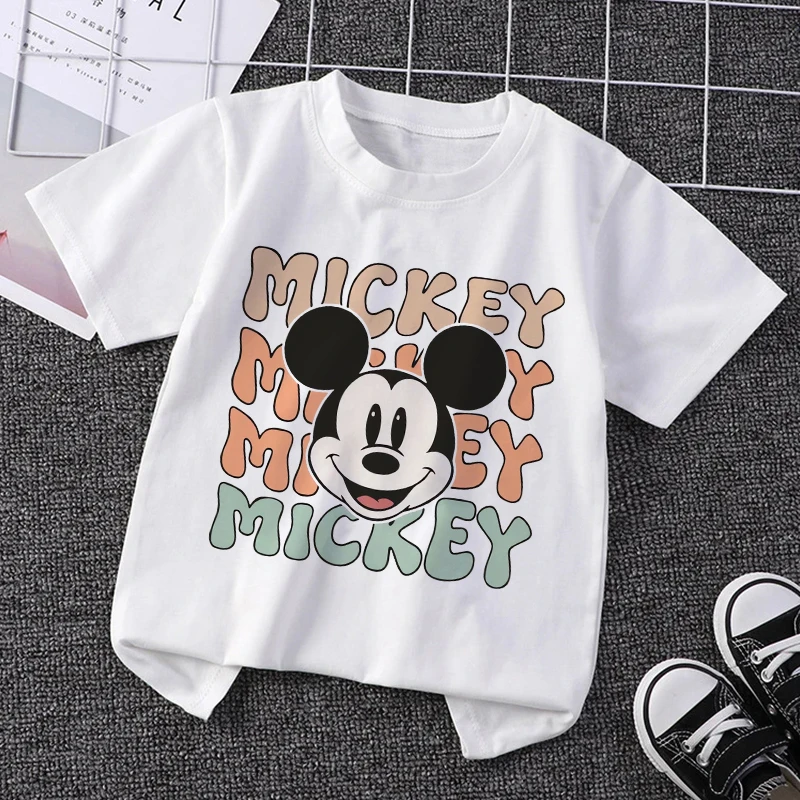 Disney Mickey Mouse Children Tops Kawaii Cartoon Printed Baby Cotton T-shirts Boys Girls Casual Short Sleeves 2024 Kids Clothes