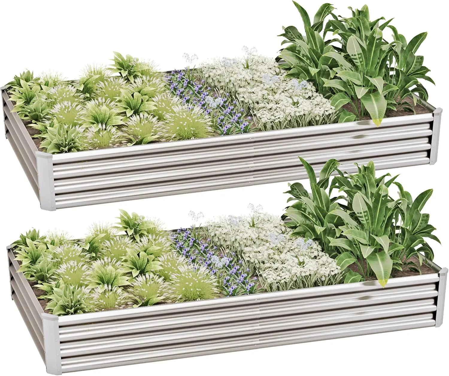 Raised Garden Bed & Planter Box, Galvanized Metal, 8x4x1ft(2 Pack)Sliver