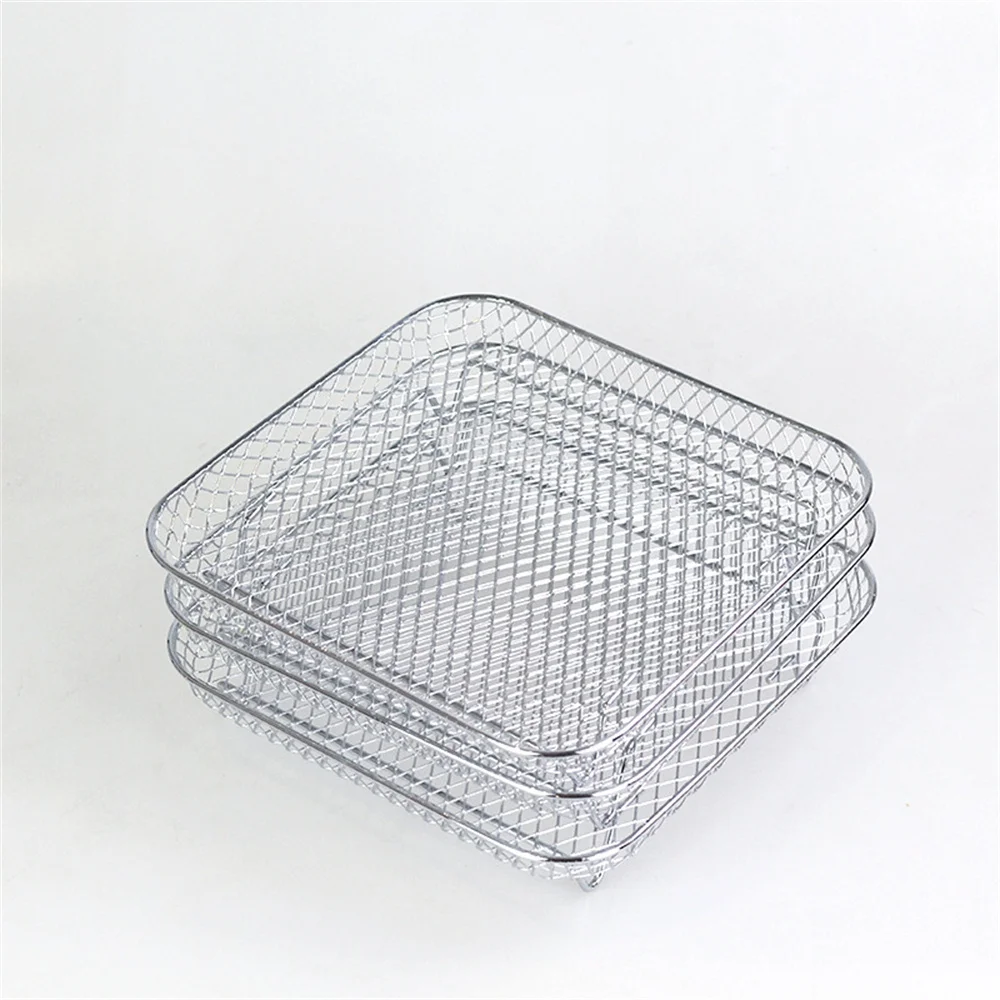 Household 8 inch Air Fryer Rack Square Three Stackable Racks Stainless Steel Multi-Layer Dehydrator Rack Air Fryer Accessories images - 6