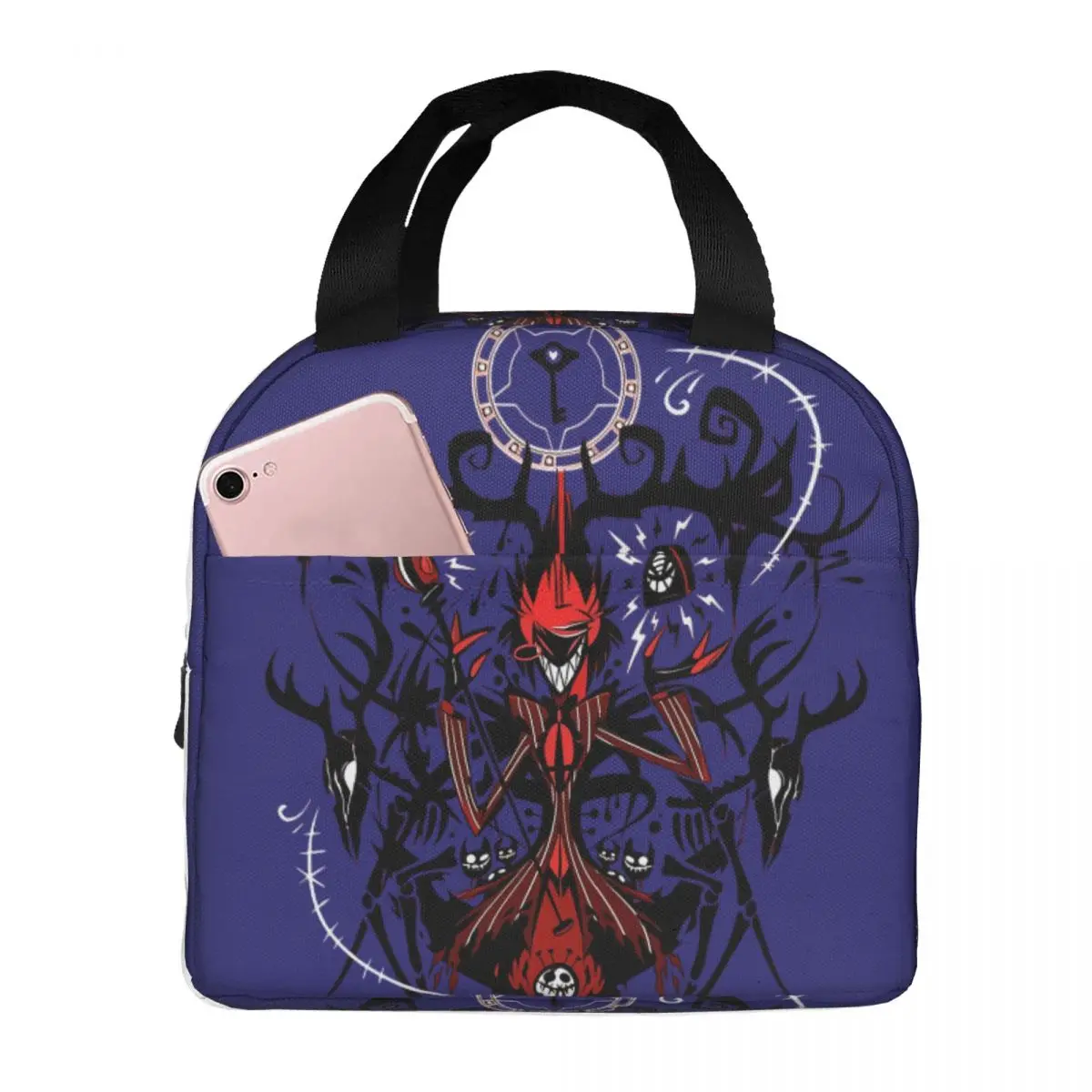 Large Food Pouch The Demon Alastor Zipper Closure H-Hazbin Hotel For Work Office Lunch Food Box Girl Kid