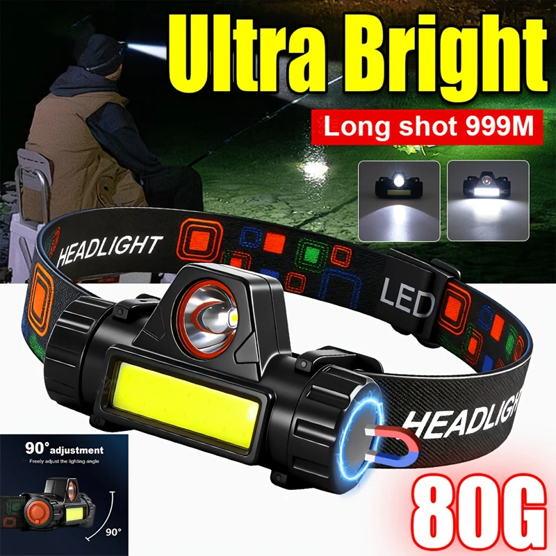 

Перезаряжаемый светодиодный налобный фонарь COB с сильным магнитом, мощный налобный фонарик, супер яркий водонепроницаемый налобный фонарь для рыбалки на открытом воздухе