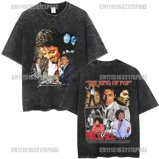 Washed vintage short sleeved Michael Jackson horror pattern T-shirt for men and women, vintage Gothic short sleeved T-shirt
