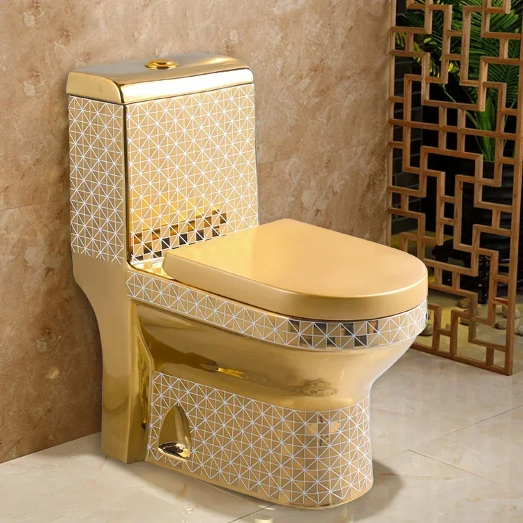 

Luxury toilet porcelain gold-plated and white sanitary ware bathroom toilet