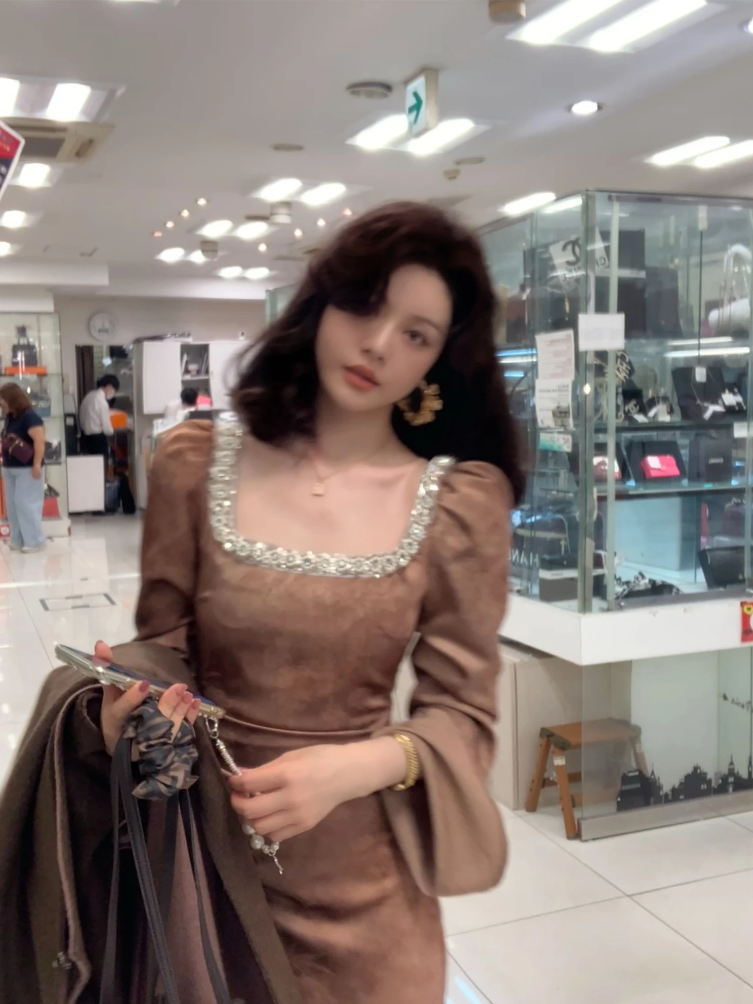 

Handmade Diamond Collar Long Evening Gown with Fi Tail Design And Waist Cinching French Sle A-Line Dr for Women