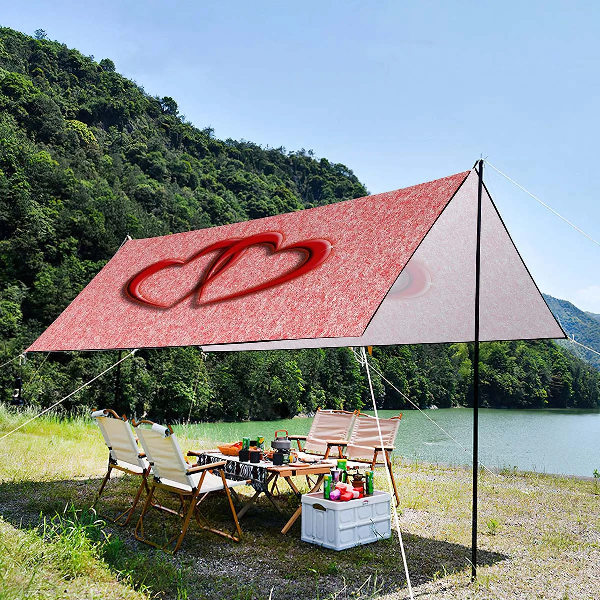 Sunshade Canopy For a Large Group,Portable Overside Waterproof Anti-UV Lightweight Tent For Outdoor Beach Travel Love Pattern