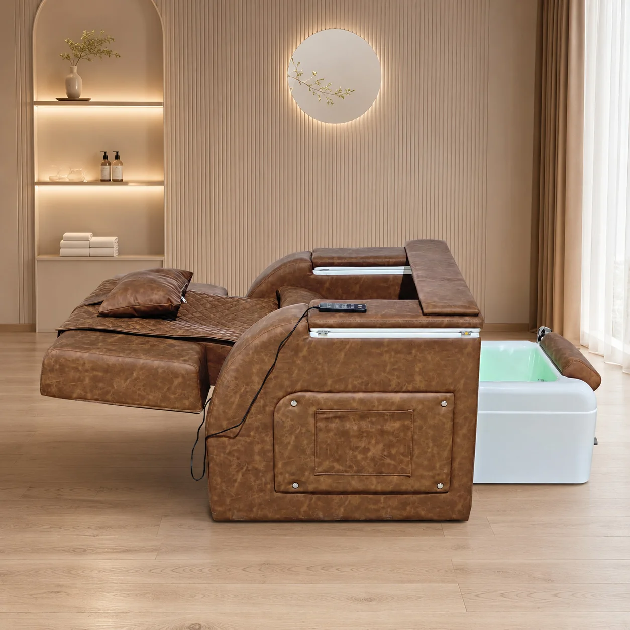 2026 Luxury Pedicure Spa Chair with Foot Tub LED Light Reclining Foot Massage Sofa for Nail Salon Spa Furniture Customization - view 5