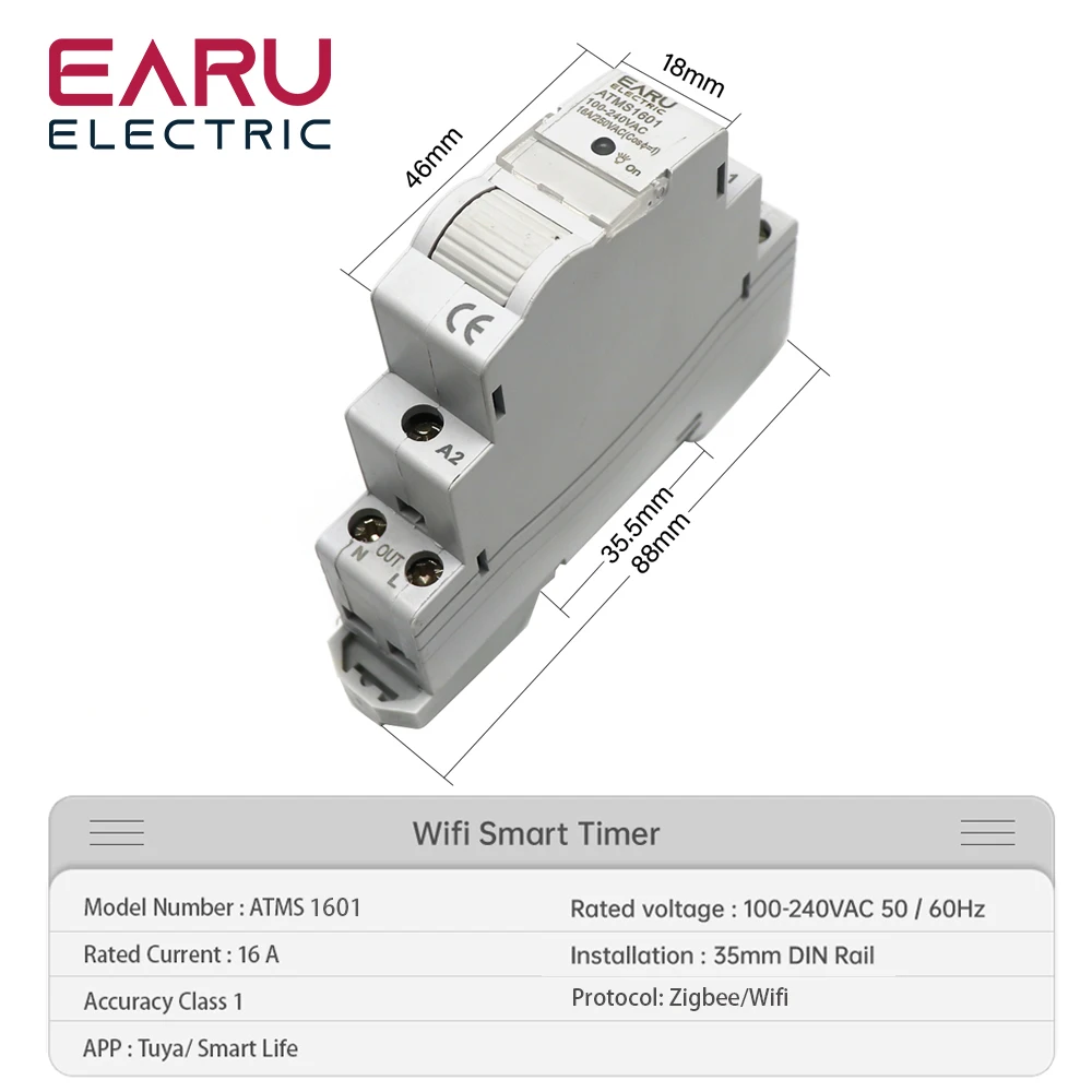 AC 110V 220V 16A Single Phase 18MM Mimi Din Rail 35mm Zigbee WIFI Smart Timer Relay Switch Breaker Remote Control by Tuya APP