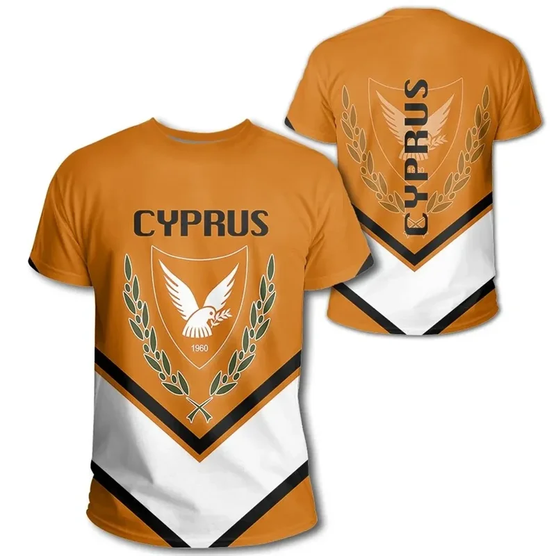 Trendy 3D Printed Cyprus Flag T Shirt Men Streetwear Coat Of Arms Graphics T-shirt Round Neck Short Sleeves Sports Gym Tees Tops