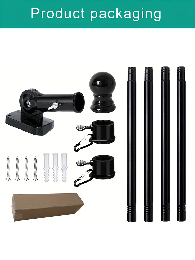 Flag Pole for House-Black Flagpoles Residential Kit with 5FT Tangle Free Metal Flag Poles, for Outside Porch,Outdoor