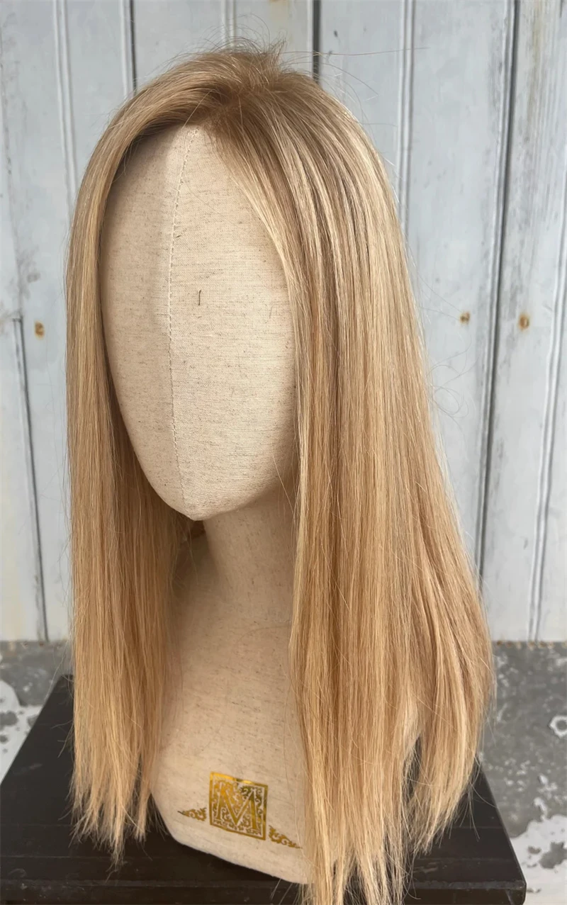 Peruca de cabelo humano Long Straight Bob para mulheres, perucas dianteiras de renda, pré arrancadas, cor loira Ombre Ash, cor destaque, 13x6