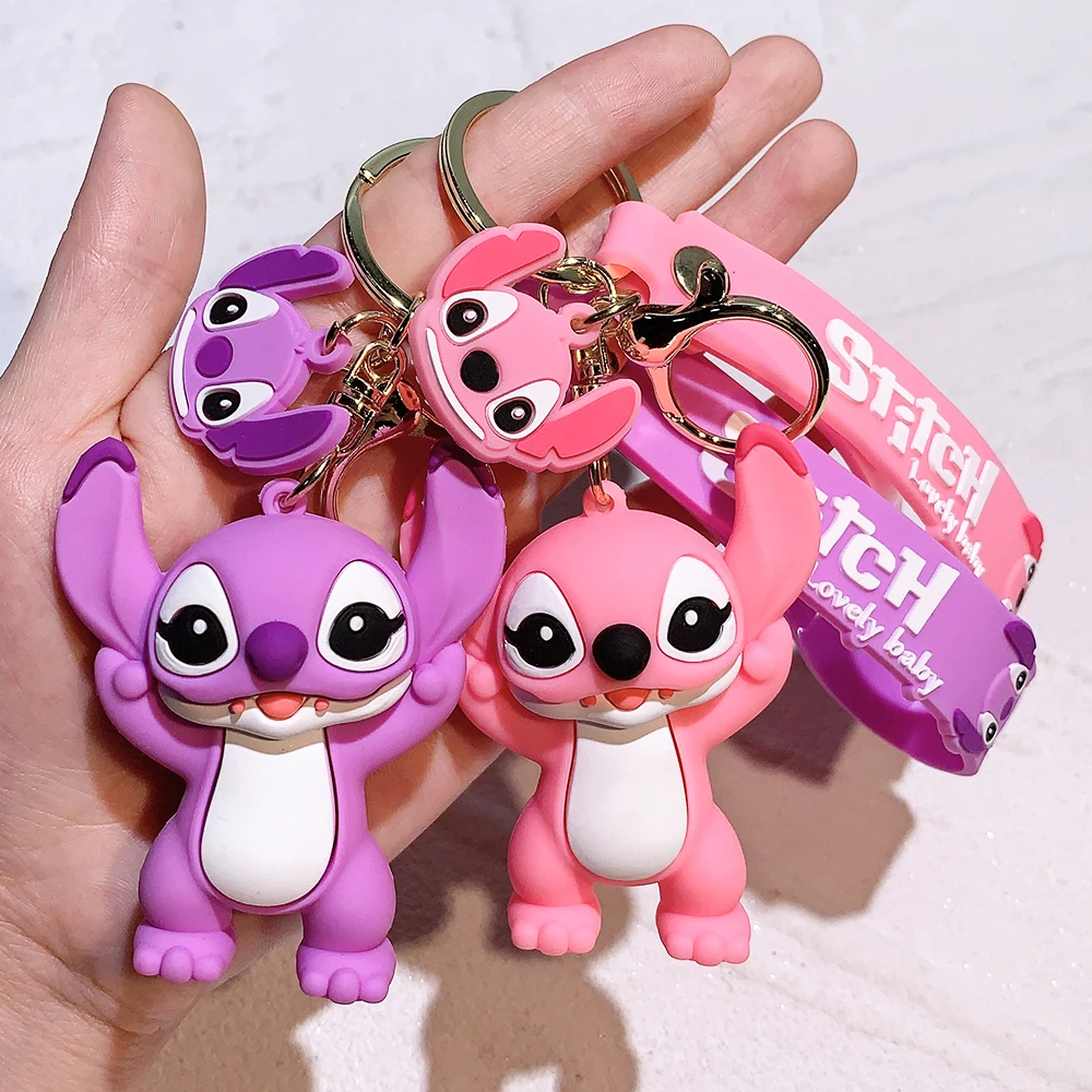 Disney Lilo & Stitch Keychain Kawaii Cartoon Figure Stitch Angel Silicone Pendant Keyring Car Backpack Key Holder Accessories
