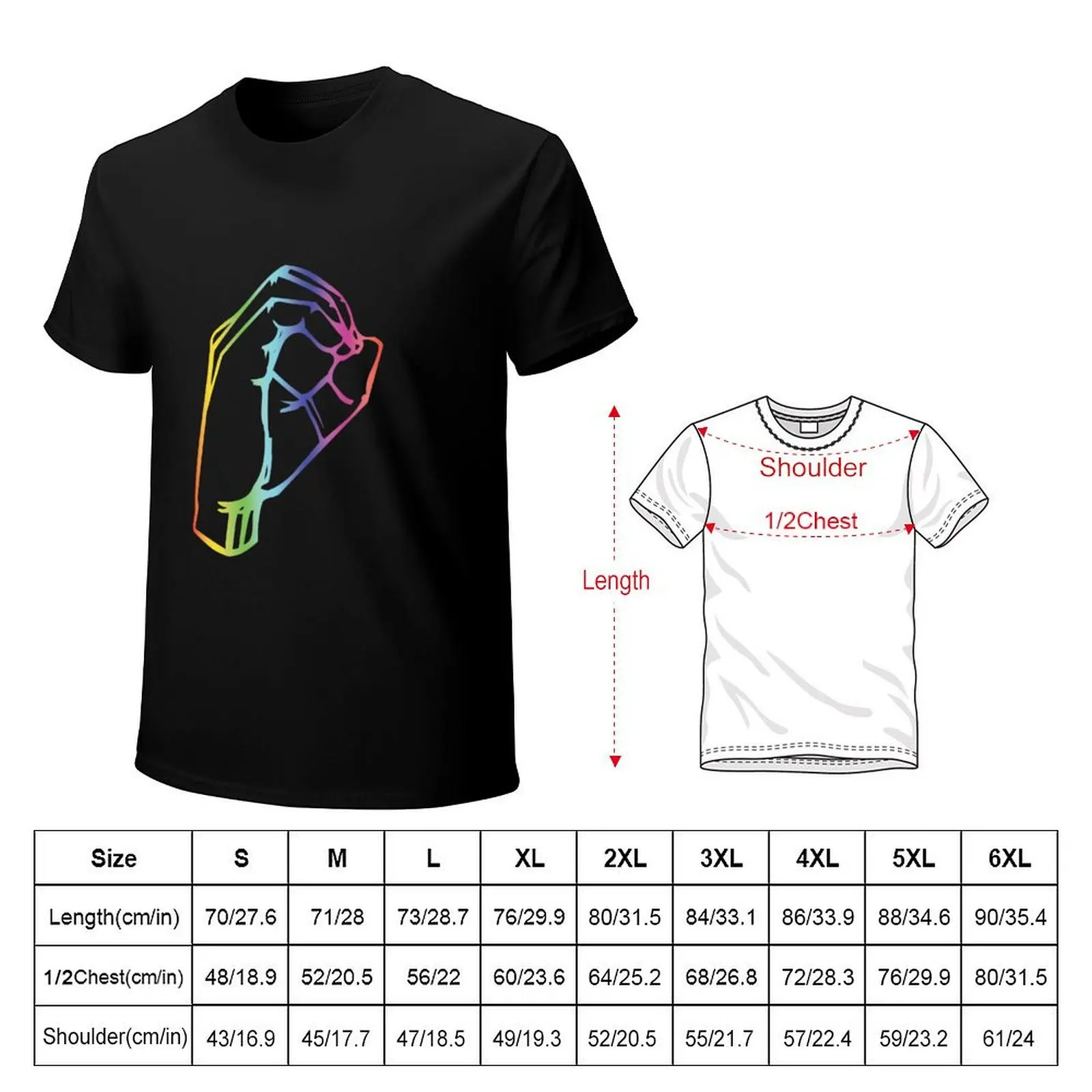 O American Sign Language ASL Rainbow T-Shirt Basic Plain Short Sleeve Crew Neck Tee