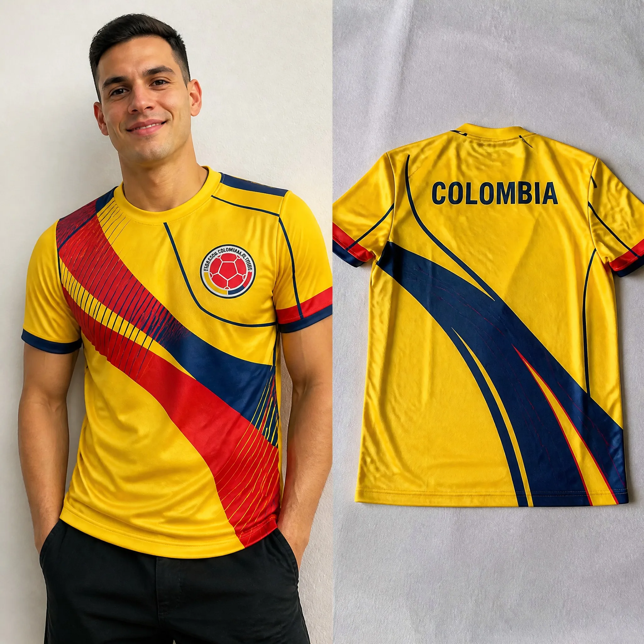 Mens Colombia Crew Neck T Shirt Dynamic Stripe Crest Graphic Short Sleeve Casual Summer Pullover Top Streetwear Fashion Top Wear
