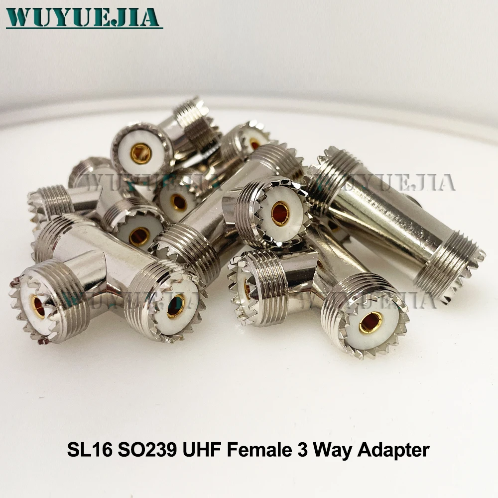 1Pcs RF Connector SL16 PL259 UHF Male To Double UHF Female SO239 T Type 3 Way UHF Male to 2X UHF Female T Splitter Adapter Brass