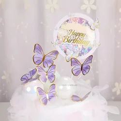 Happy Birthday Sequins Round Butterfly Cake Topper Cake Decoration Simulation Butterflies Wedding Cake Decorating Supplies