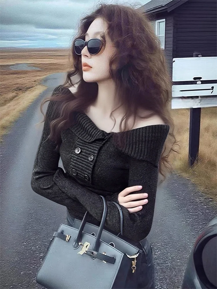 

Unique ey One-oulder Long Sve Knitted Sweater for Women Autumn Winter Single Wear Super Beautiful oulder Design Top