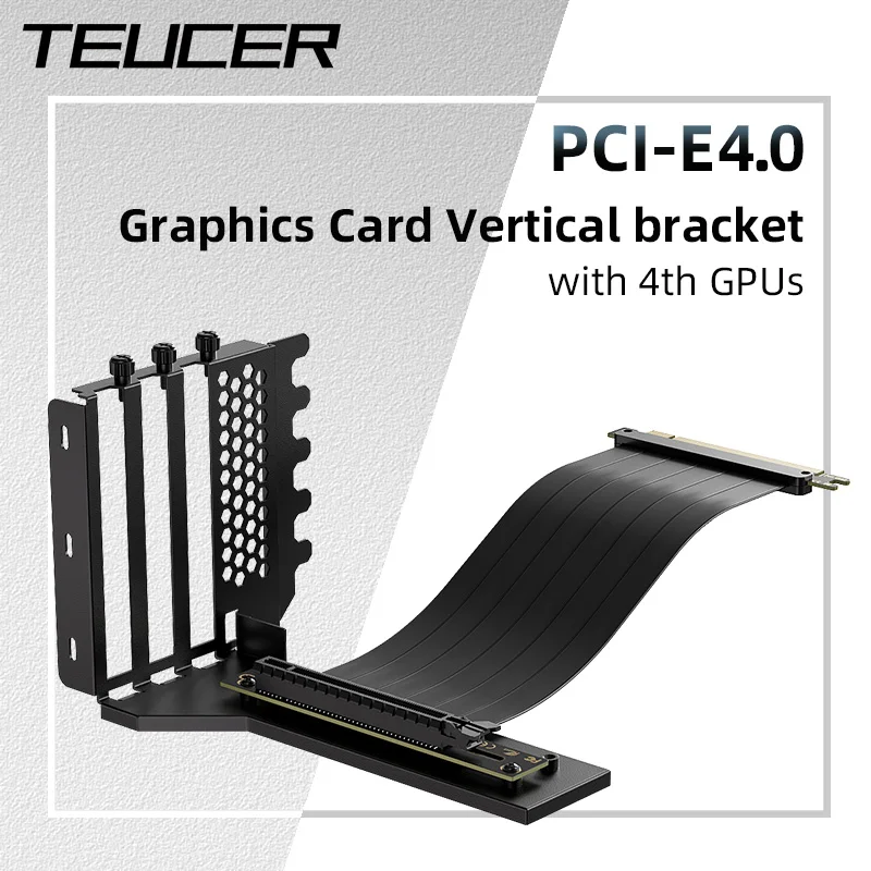 

Teucer Graphics Card Holder Vertical Mounting Steering Bracket Kit 200mm PCI-E 4.0 Extension Cable for ATX Chassis