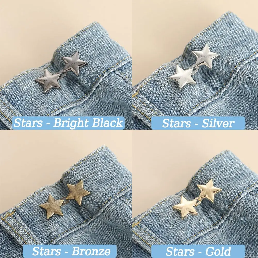 4 Sets Adjustable No Sewing Required Star Metal Buttons Reusable Pentagram Pant Waist Tightener Button for Clothing Accessories