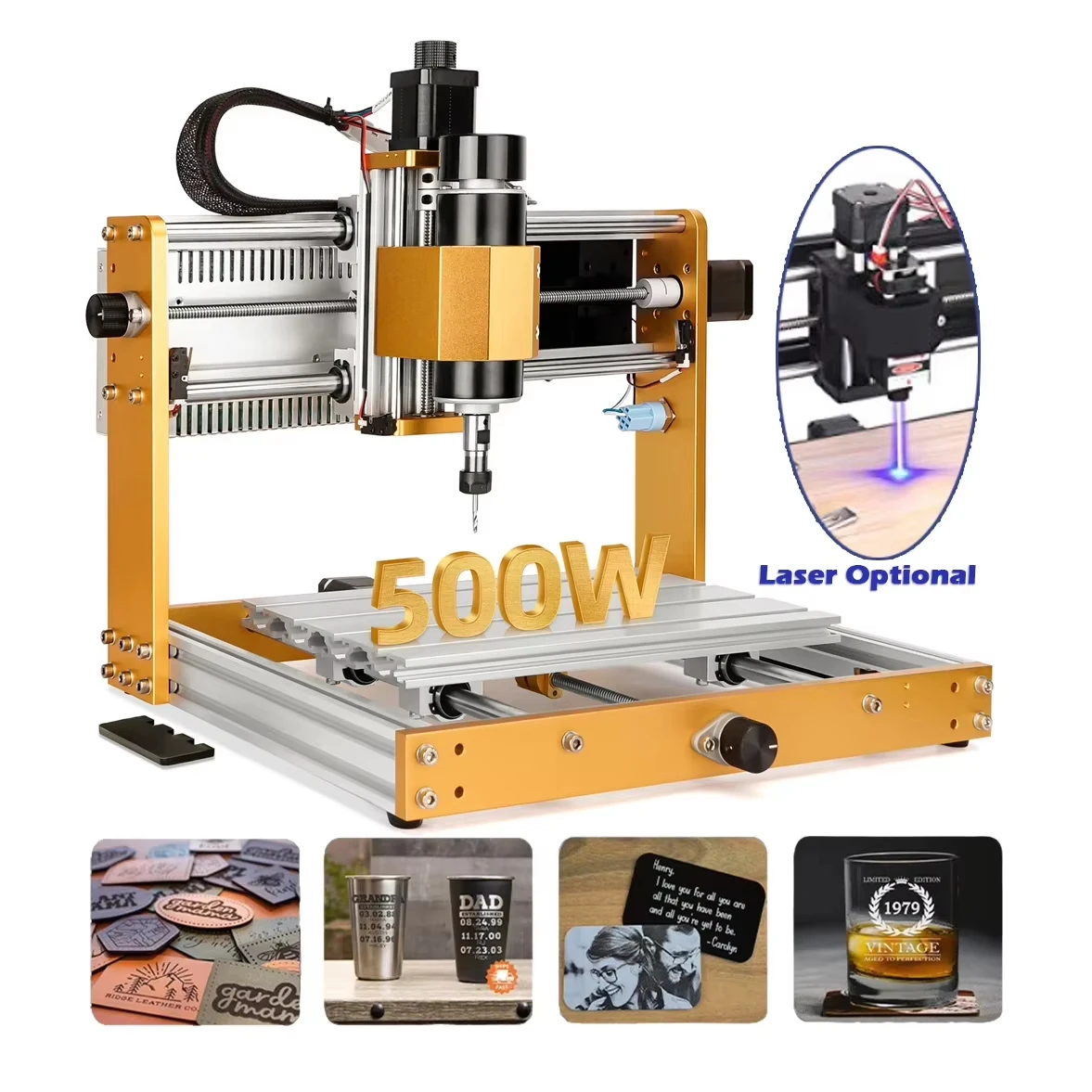 Máquina enrutadora CN portátil 3018Plus, 500W, marco totalmente metálico, área de trabajo de 300x180mm, fresadora dos en uno