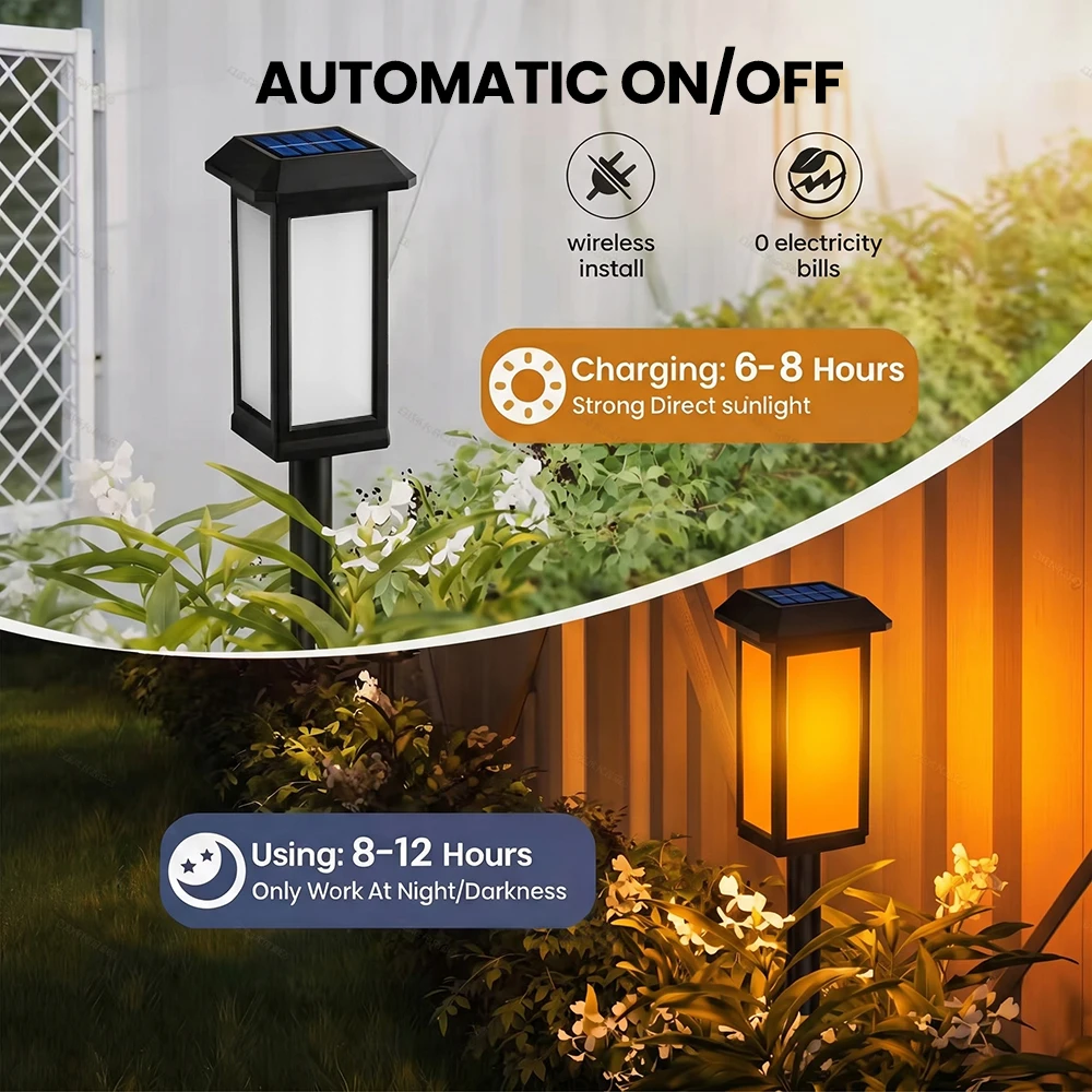 Solar Flame Pathway Garden Lights Outdoor Waterproof Lawn Lamp Simulated Flames Landscape Lights for Yard Patio Walkway Decor