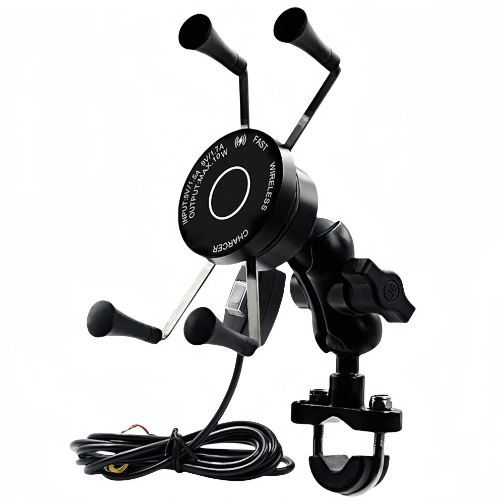 

Motorcycle Phone Mount with Wireless USB QC3.0 Fast Charging & Auto Power-off Switch for E-Bike/ATV ‌Waterproof Aluminum Alloy