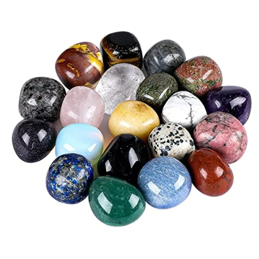 

Tumbled Stones and Crystals Bulk, 20 PCS 1/2" - 1" Size Random Assorted of Natural Tumbled Polished Gemstones for Jewelry Makin