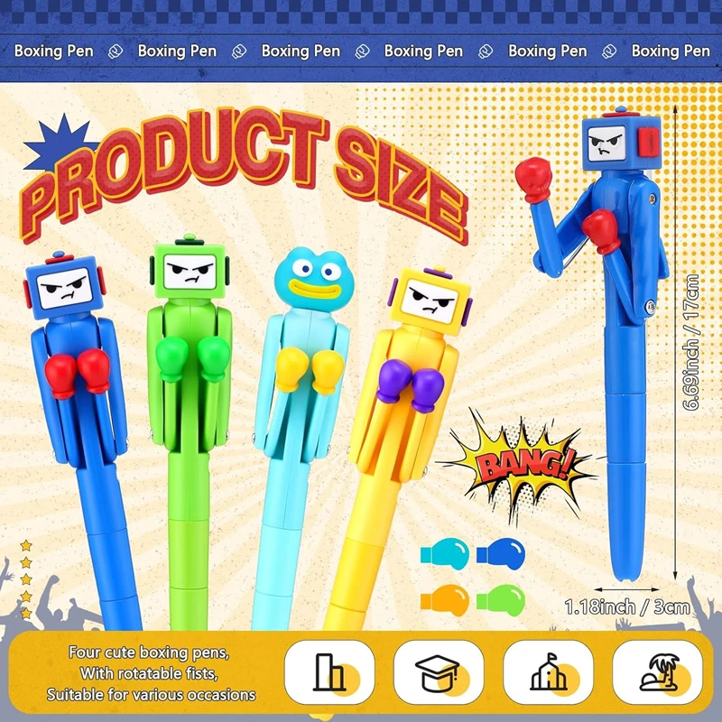 Cool Boxing Frog Pen with Punching Arm - Funny Robot Ballpoint with Crisp Click - Novelty Desk Gift for Office Kids Adults